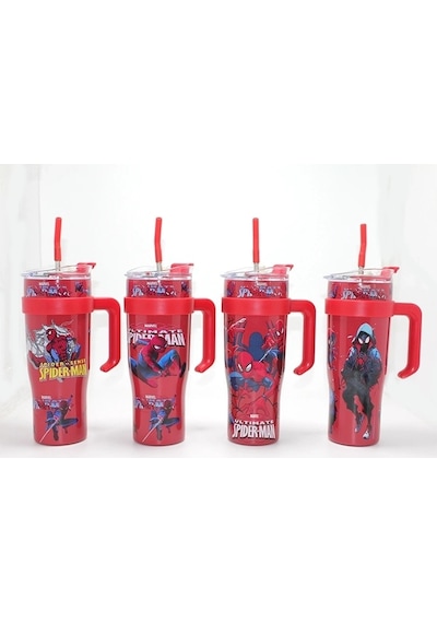 Sevimli Spiderman Pipetli Termos & Suluk Alk4713 Çok Renkli