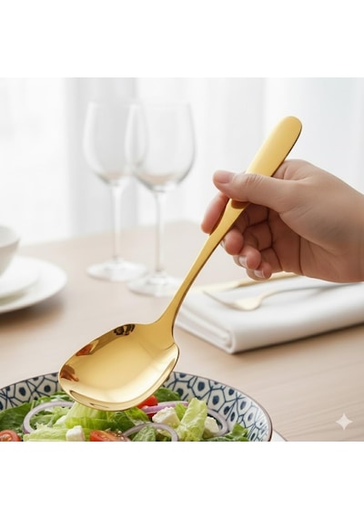 Premium Altın Kaplama Paslanmaz Çelik Servis Kaşığı 21 Cm Şık Ve Dayanıklı Sunum Kaşığı Diğer