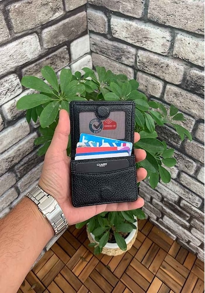 Guard Mıknatıslı Küçük Boy Siyah Hakiki Deri Kartlık/kartvizitlik Erkek / Kadın P131 Siyah