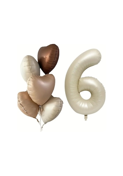 Beysüs 6 Yaş Retro Doğum Günü Balon Seti 5 Adet Kalp Balon