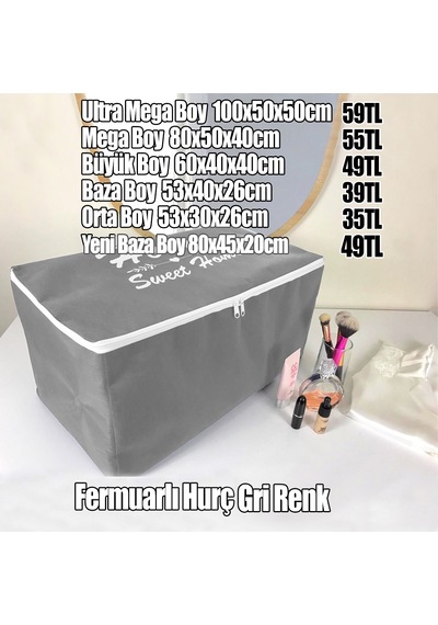 Gri Renk Fermuarlı Hurç Mega Boy 80x50x40cm Diğer