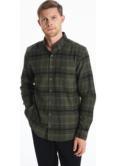 Lcwaıkıkı Classic Haki Regular Fit Uzun Kollu Ekose Poplin Erkek Gömlek