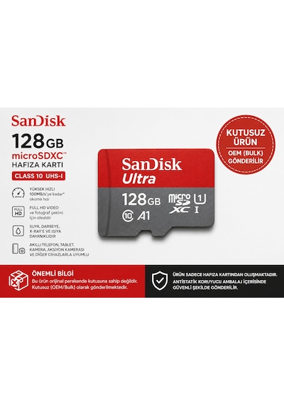Sandisk 128gb Micro Sdxc Hafıza Kartı Class 10 Uhs-ı 100mb/s