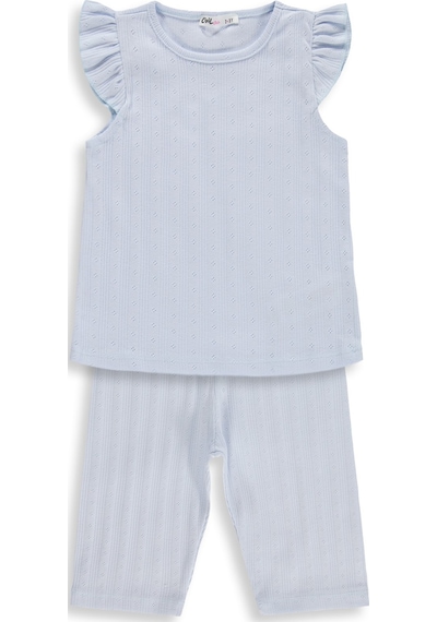 Civil Girls Kaprili 2-5 Yaş Pijama Takımı - Mavi Açık Mavi