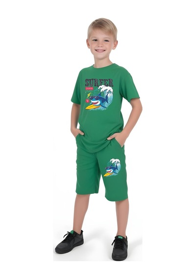 Fyk Kids Erkek Çocuk Tişört-kapri Surfer Baskılı Alt-üst Takım Yeşil