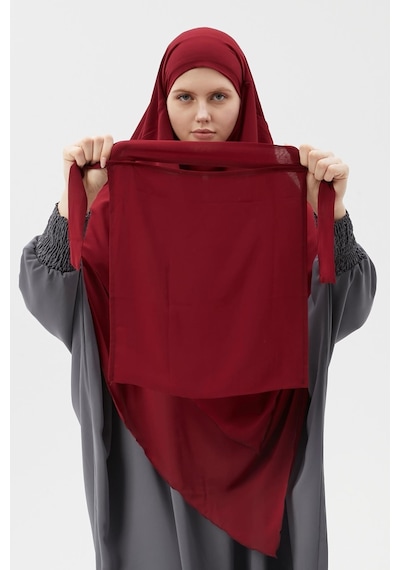 Altobeh Hazır Pratik Şifon Üç Katlı Peçeli Üçgen Hac Umre Şalı Sufle Hijab Nikap Bordo