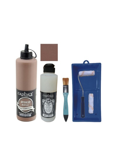 Mobilya Boyası-cadence Multisurface H-019 Açık Kahve 500ml Ultimate Vernik Mat 250ml Saten Rulo Set Açık Kahvve