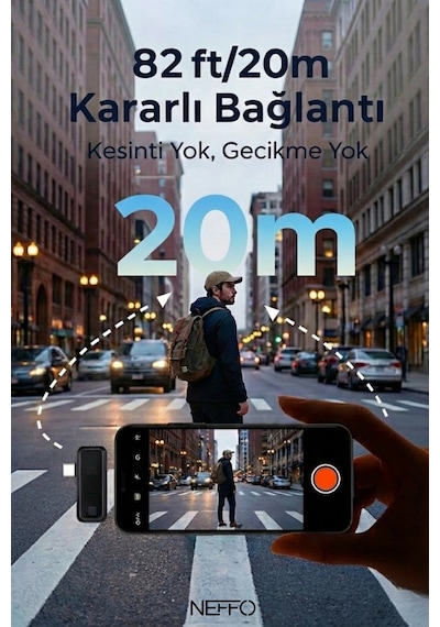 2 Mikrofonlu Kablosuz Yaka Mikrofonu Tüylü Rüzgar Önleyici 20 M Menzil İos Android Uyumlu