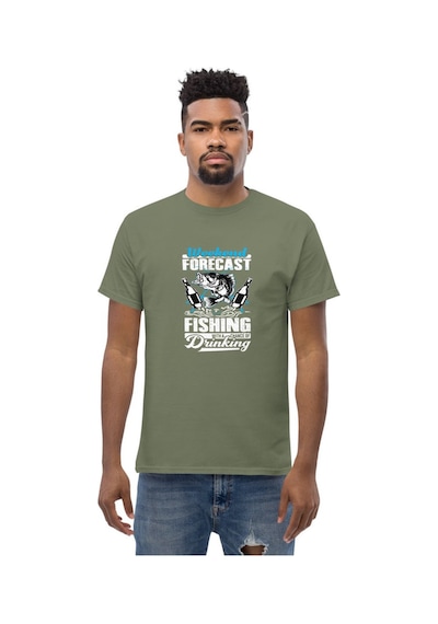 Wildstyle Fresh Fishing Renkli Balık Balıkçılık Deniz Baskılı Unisex Bisiklet Yaka Pamuklu Tişört Haki