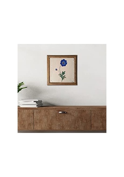 Ebru Sanatı Taş Duvar Tablosu - Ahşap Çerçeveli Taş Tablo - 25x25 Cm - Dekoratif Duvar Sanatı - Modern Ev Ve Ofis