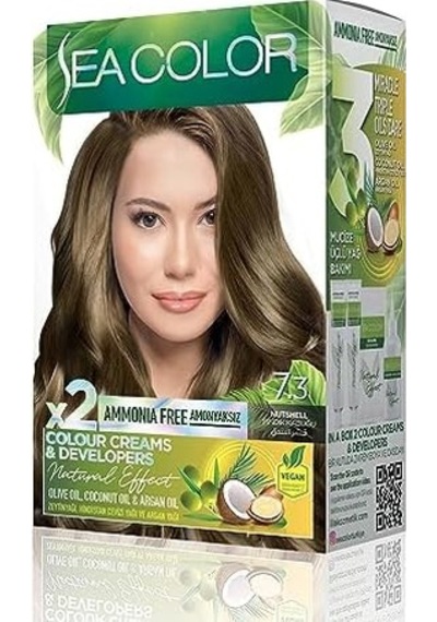 Amonyaksız, Vegan, Doğal, Besleyici Kalıcı Saç Boyası%100 Beyaz Kapama 1 Paket 2 X 50 Ml Boya & Oksidan Fındık Kabuğu 7.3
