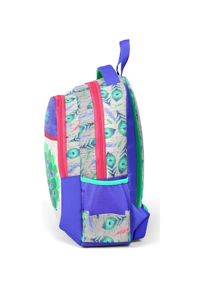Coral High Kids Gümüş Lavanta Tavus Kuşu Desenli Üç Bölmeli Okul Sırt Çantası 23488