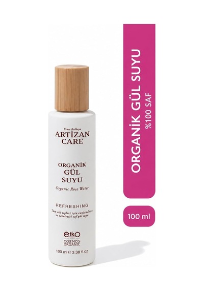 Artizan Care Organik Gül Suyu 100 Ml Cosmos Sertifikalı %100 Saf Gül Suyu Sprey Cam Şişe Tüm Cilt Tipleri