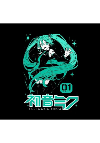 Hatsune Miku Anime Baskılı Unisex %100 Pamuk Siyah Bisiklet Yaka Sweatshirt Siyah