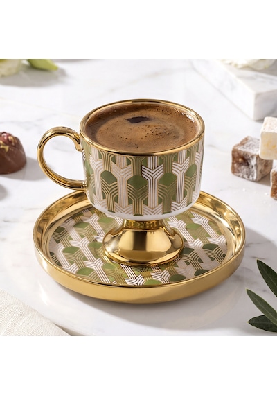 Aryıldız Quinn Green 12 Parça 6 Kişilik Kahve Fincan Takımı 90 Ml Çok Renkli