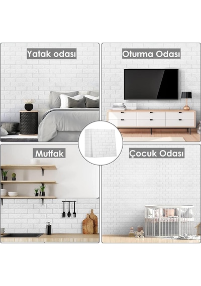 70X23cm Kendinden Yapışkanlı 3D Beyaz Duvar Kaplama Kağıdı Paneli