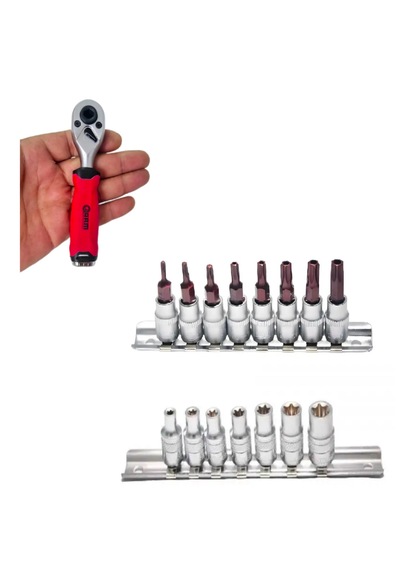 Arm 1/4 Lokma Cırcır Kolu 72 Diş Delikli Torx Bits Uç Seti 1/4 E Lokma Takımı 16 Parça