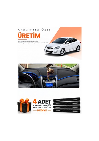 Hyundai Accent Blue 2011-2017 Uyumlu Torpido Koruma Örtüsü Oto Kılıfı - Siyah Mavi