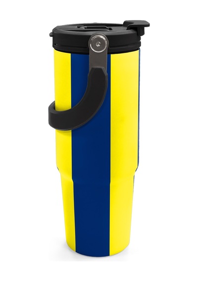 Coral High Kids Sarı Lacivert Çubuklu Pipetli Ve Direkt İçim Çelik Termos 900 Ml 38730 Lacivert - Sarı