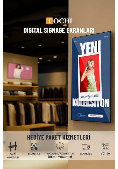 Digital Signage Ekran Duvara Monte Yüksek Parlaklık Full HD 7/24 Reklam & Ekranı 65 inç