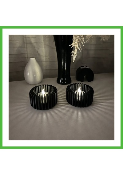 Vaveni 3d Baskı Modern Çizgili Mumluk - Tealight Mumluk 1 Adet -siyah Arz