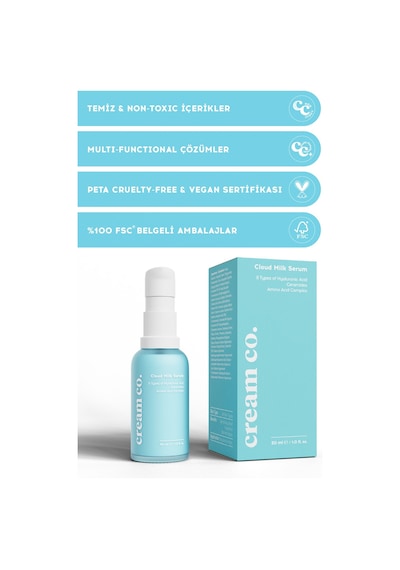 Cream Co. Hassas Ciltler İçin Yatıştırıcı Onarıcı Nemlendirici Bariyer Güçlendirici Serum Cloud Milk Serum 30 ML