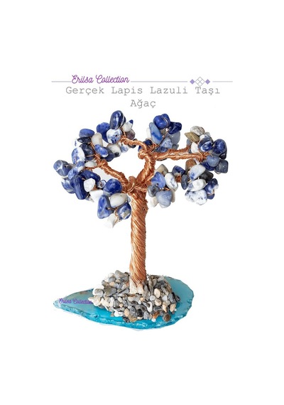 Gerçek Lapis Lazuli Taşı Ağaç - Akik Plakalı