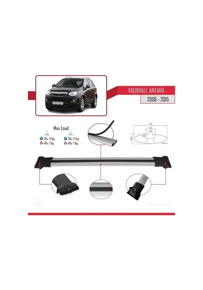 Vauxhall Antara 2006-2015 Arası İle Uyumlu Fly Model Ara Atkı Tavan Barı Gri