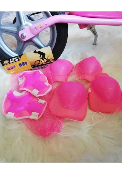 Lrs Store Kız Çocuk Bisiklet Scooter Dizlik Dirseklik Korucu Eldiven Bisiklet Scooter Koruyucu Set Ekipman, Pembe Çok Renkli