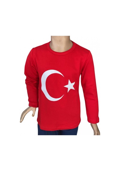 Unisex Türk Bayraklı Uzun Kol T-shirt-8924 Kirmizi