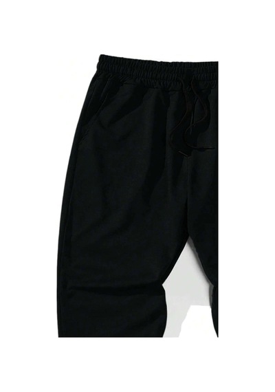 Legnd Fire & Letter Graphic Drawstring Waist Eşofman Altı Siyah