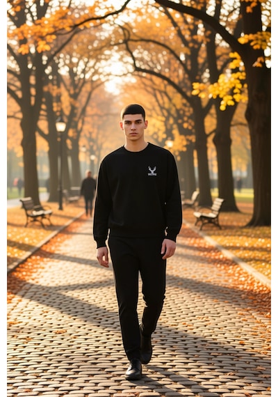 Benerly Erkek Bisiklet Yaka Düşük Kol Uzun Kol Sweatshirt Fonksiyonel Day siyah
