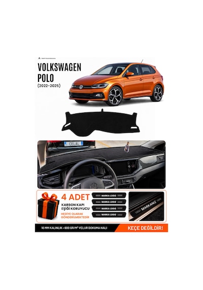 Volkswagen Polo 2022-2025 Uyumlu Torpido Koruma, Torpido Örtüsü, Torpido Kılıfı - Siyah - Vw022