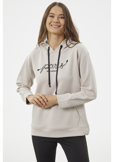 Kanguru Cepli Kapüşonlu Sweatshirt - Bej 001