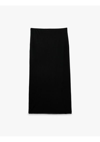 Koton Slim Fit Bağlamalı Toka Detaylı Tül Midi Etek Siyah 6sak10074uk