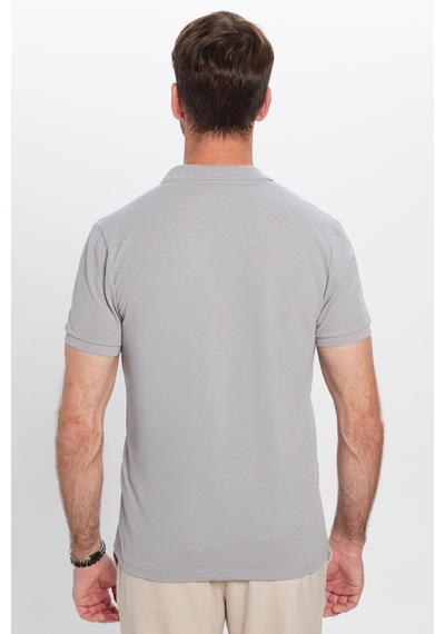 Tudors Erkek Slim Fit Dar Kesim Pamuklu Yumuşak Dokulu Serin Tutan Kumaş Düz Pike Polo Yaka Tişört-31690 Gri