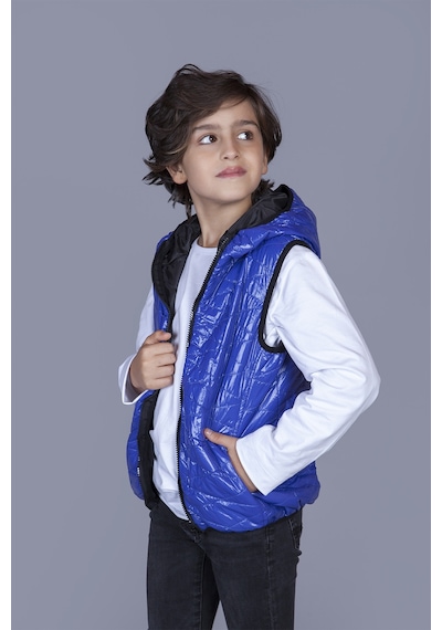 Toontoy Kids Toontoy Erkek Çocuk Kapşonlu Parlak Yelek Saks