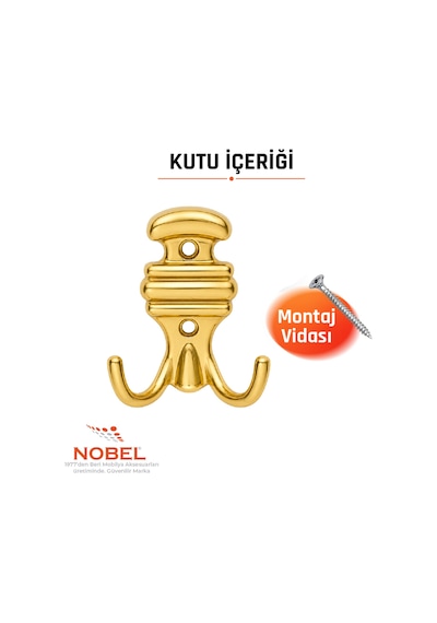 Kemerli Askı, Metal Vestiyer Askısı, Altin, Duvar Ve Dolap Askılığı 5'li Set Vidalı Altın
