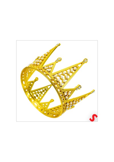 İncili Ve Taşlı Plastik, Pasta Süsleme Tacı 10,5 Cm X 8 Cm - Altın