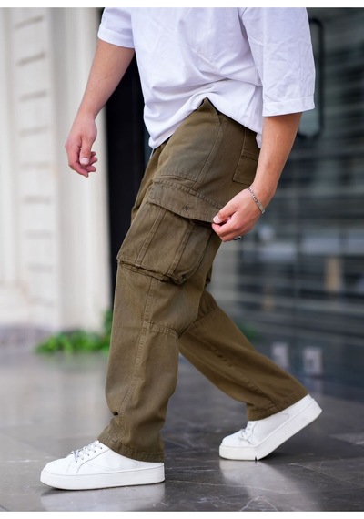 Cool Tarz Erkek Kargo Cep Baggy Pantolon Haki Rengi Haki Haki