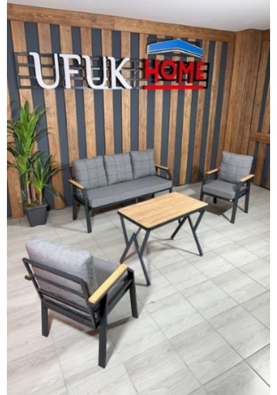 Ard & Garden Kavacık 311 Masalı Gri Fermuarlı Bahçe Balkon Takımı, Salon, Teras- Metal Çay Seti Gri