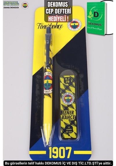 "dekomus Cep Defteri Hediyeli"lisanslı Fenerbahçe Versatil Uçlu Kalem Ve 0.7 Mm Uç 2'li Set Altın