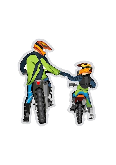 Cross Motor Baba Çocuk Araba, Motorsiklet, Kask, Laptop, Cam Sticker 13x12 Cm