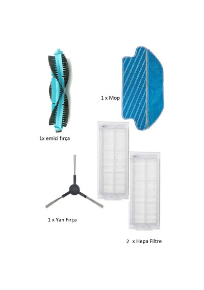 Xıaomı Mop Pro - Vıomı V2-v3 Uyumlu Yedek Parça Seti Hepa Filtre, Mop, Yan Fırça, Emici Fırça
