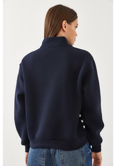 Shade Kadın Yarım Fermuarlı Çizgili Sweatshirt 60351005 - Lacivert
