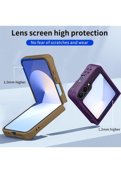 Teleplus Samsung Galaxy Uyumlu Z Flip 7 Fe Kılıf Karbon Tasarım Manyetik Şarj Kapak