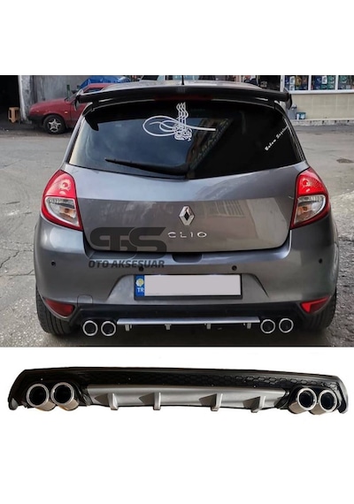 Renault Clio 3 Difüzör Arka Tampon Eki 4 Egzoz Çıkışlı Gri Lüx Tip