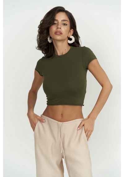 1604 - Mai Collection Toppin Haki Penye Crop Haki