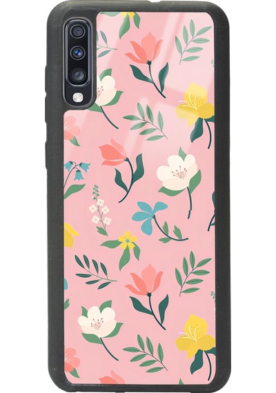 Samsung Uyumlu A70 Pinky Flowers Tasarımlı Glossy Telefon Kılıfı Çok Renkli