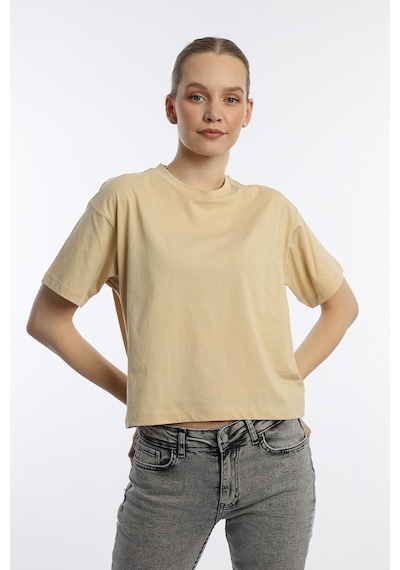 Kadin Oversize Fit Crop Tişört Bej